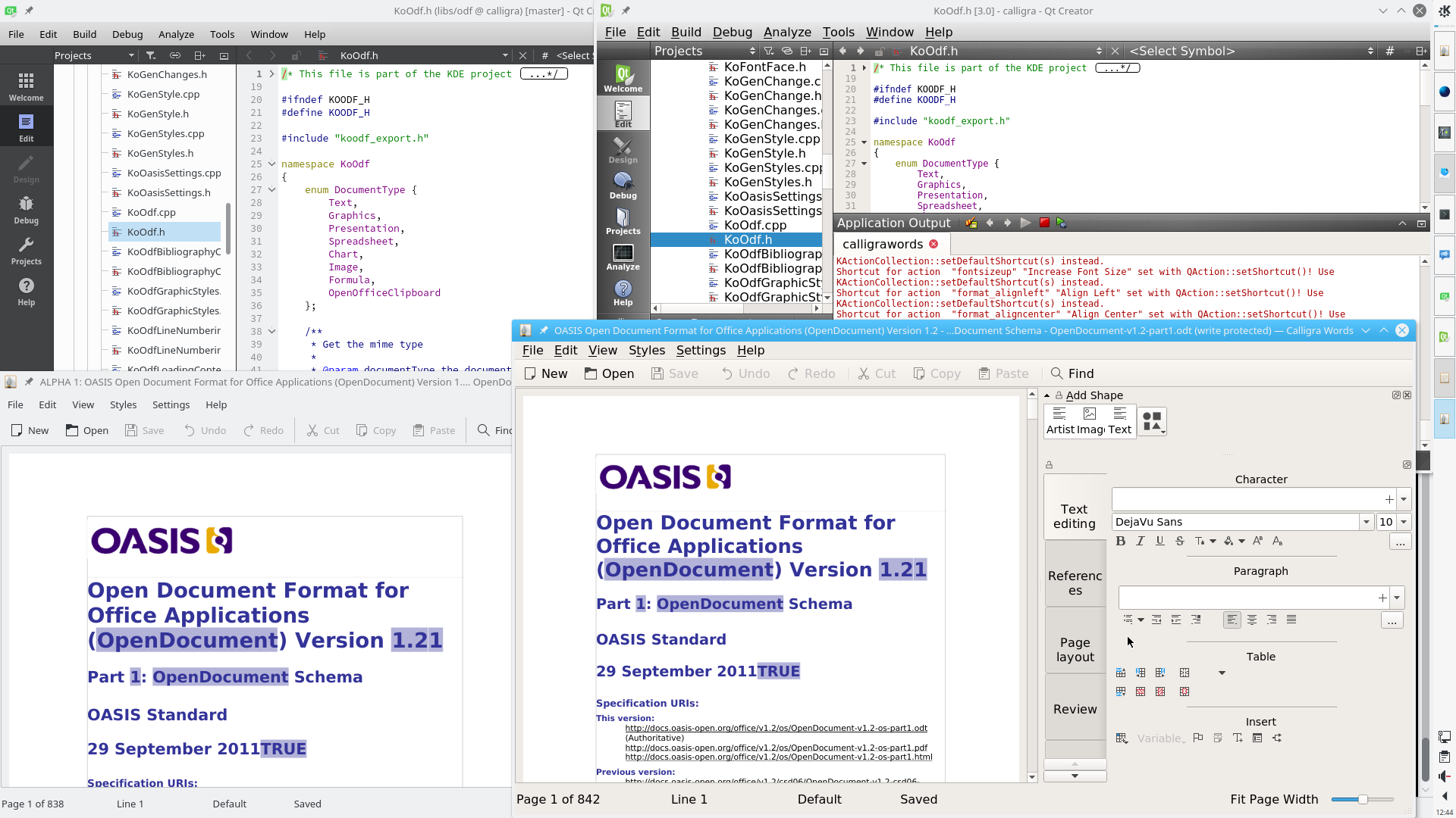 Two versions of Calligra running in Docker containers