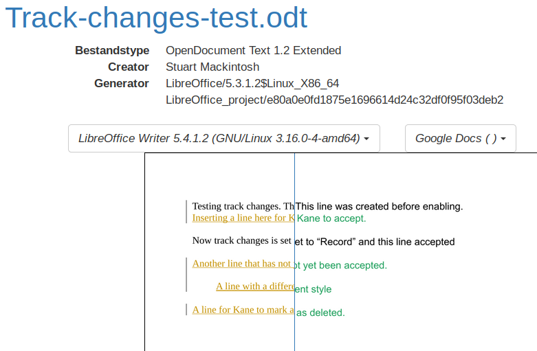 Track changes comparison