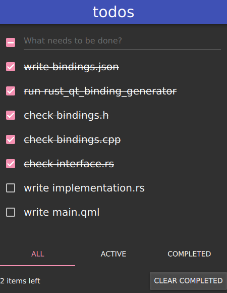 Our list after running rust_qt_binding_generator